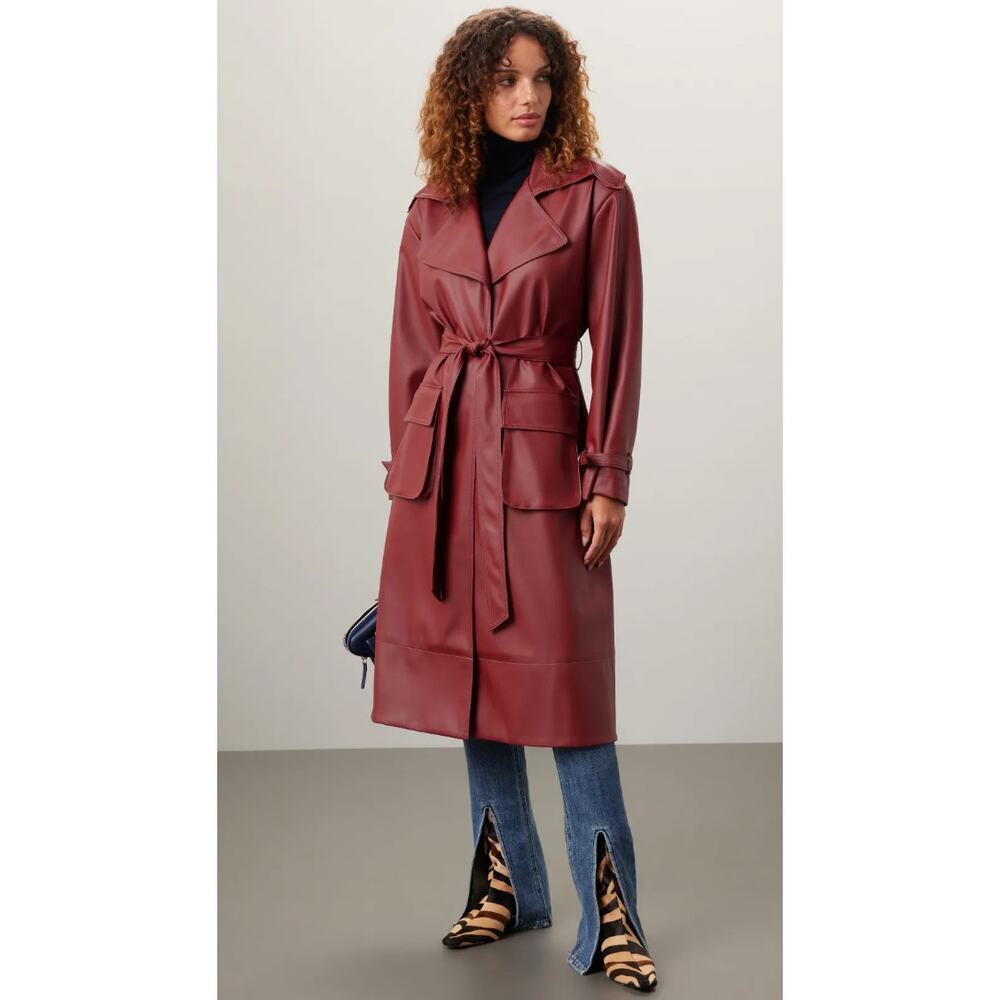 ASHLEY PARK x RTR Long Faux Leather Jacket in Red Size S